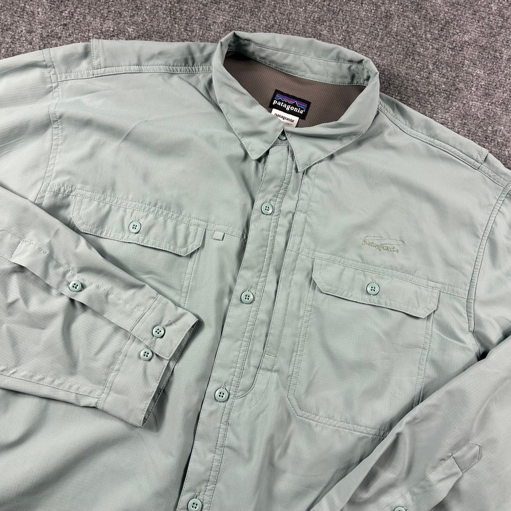Patagonia Sun Stretch Shirt Mens XL Green Long Sleeve Ripstop Fishing Hiking